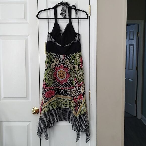 Sangria Petite 100% Silk Hankerchief halter boho bohemian printed dress Sz 8P - Picture 6 of 7
